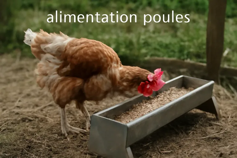 alimentation poules pendant mue avec poule en renouvellement de plumage près d’une mangeoire