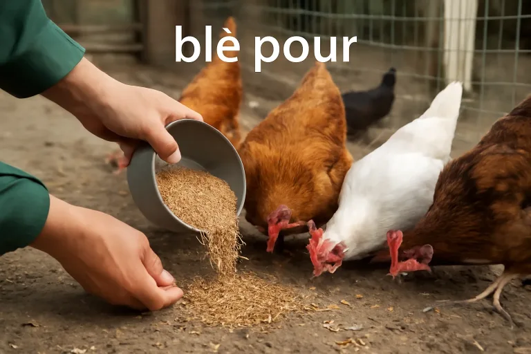Blé pour les poules picorant des grains de blé dans un poulailler