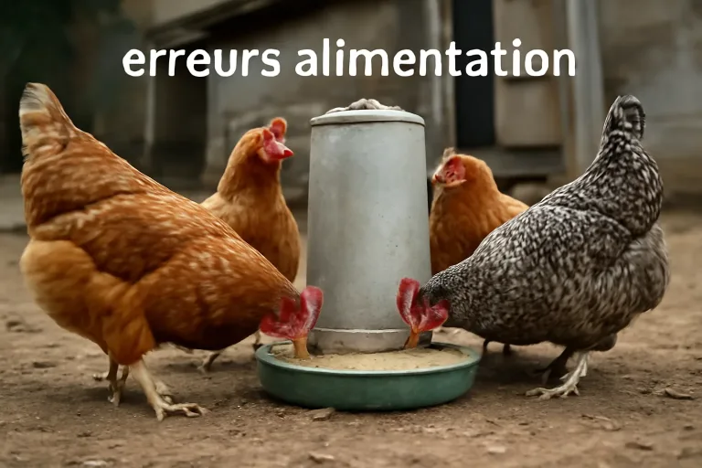 Poules autour d’une mangeoire illustrant les erreurs alimentation poules