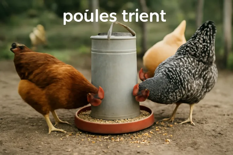 Mangeoire de poules trient graines avec peu de gaspillage au sol